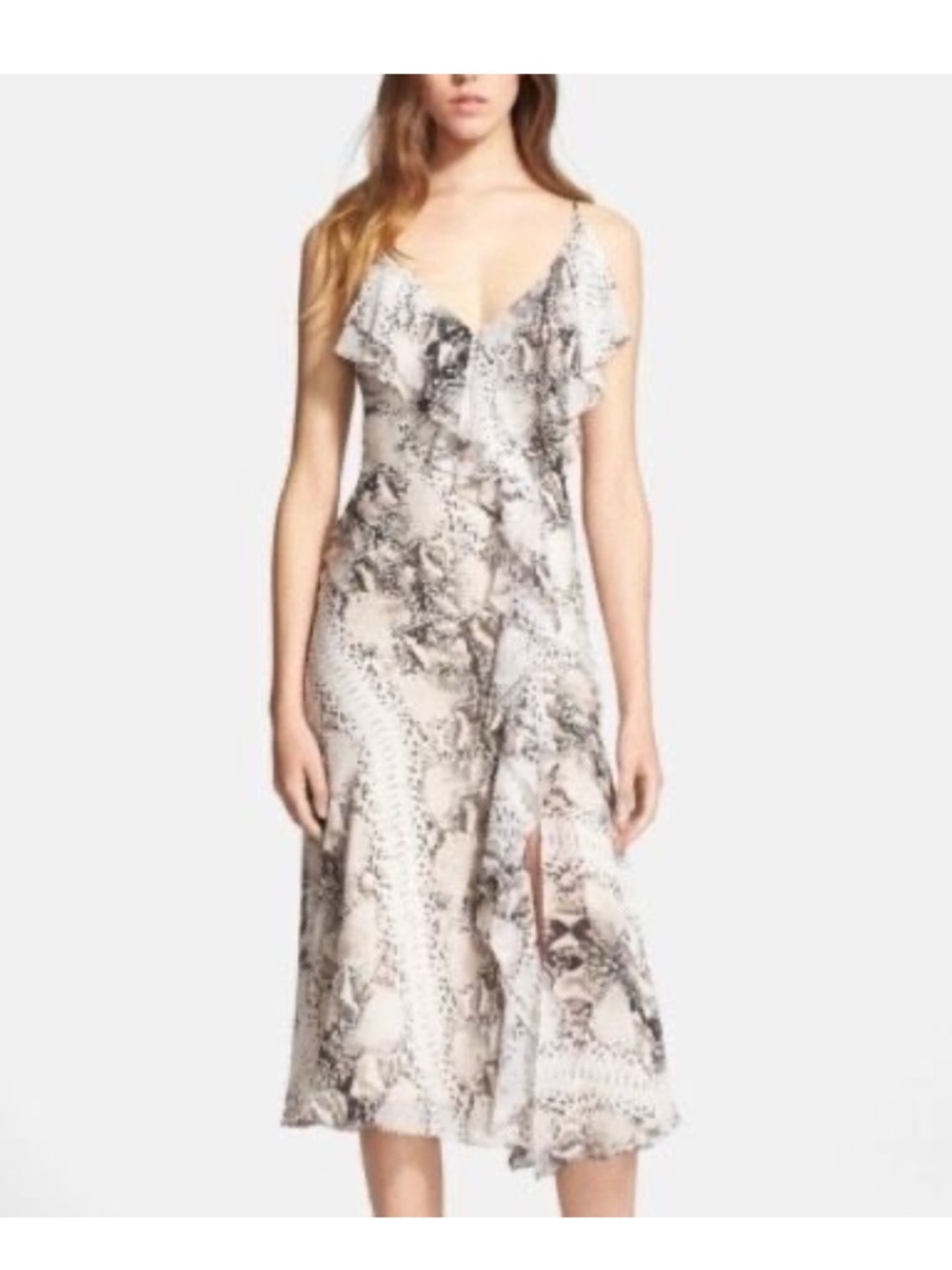 Haute Hippie Silk Snake-Print Ruffle Slip Midi Dress size Large - Picture 5 of 14